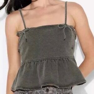 Wild Fable Dark Gray Wash Denim Peplum Cami Top XL Bow Straps Side Zip